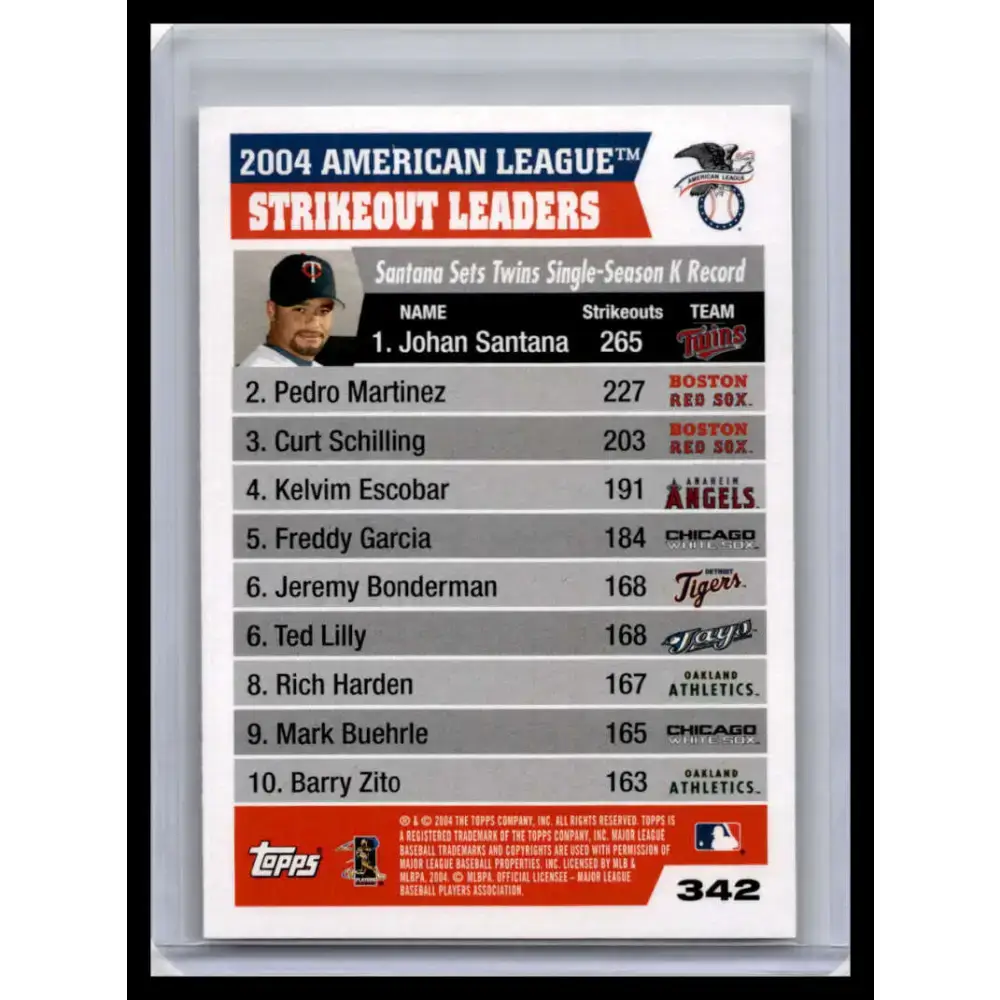 2005 Topps #342 Santana/Martinez/Schilling LL NM-MT Twins/Red Sox Baseball Card - Baseball Card Single