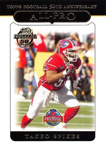Original gloss Takeo Spikes football card from 2005 Topps #345 featuring Bills player