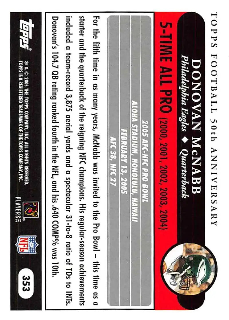 2005 Topps #353 Donovan McNabb NM-MT Philadelphia Eagles Football Card - Football Card Single