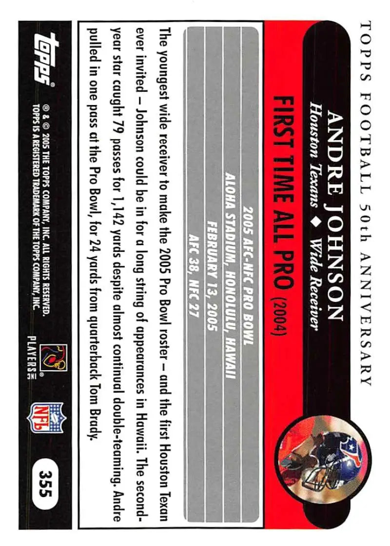 2005 Topps #355 Andre Johnson NM-MT Houston Texans Football Card - Football Card Single