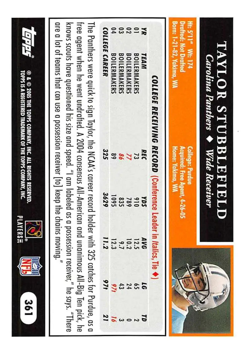 2005 Topps #361 Taylor Stubblefield NM-MT RC Rookie Carolina Panthers Football Card
