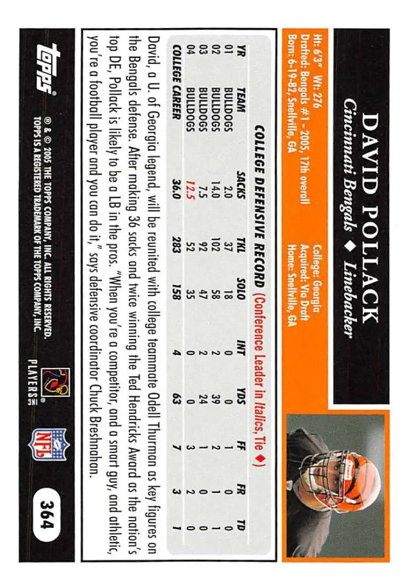 2005 Topps #364 David Pollack NM-MT RC Rookie Cincinnati Bengals Football Card - Football Card Single