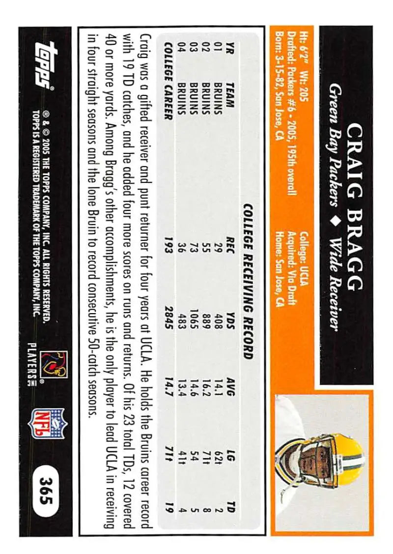 2005 Topps #365 Craig Bragg NM-MT RC Rookie Green Bay Packers Football Card - Football Card Single