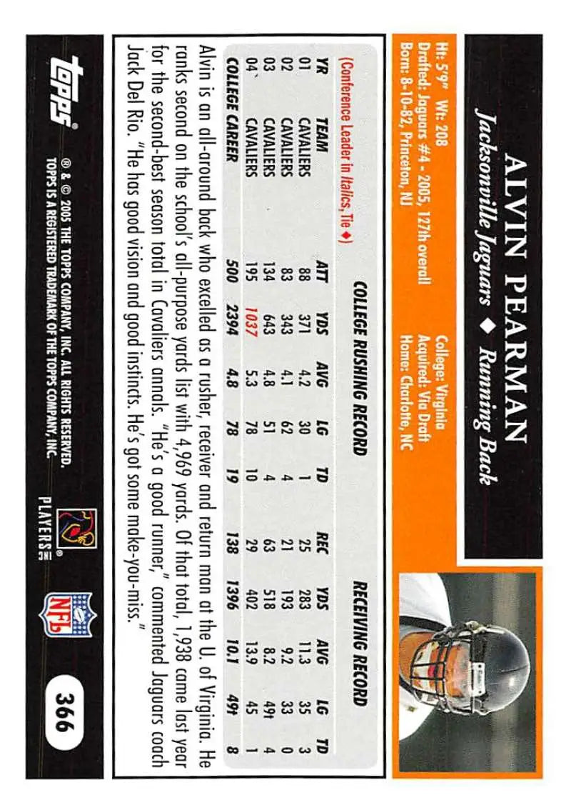 2005 Topps #366 Alvin Pearman NM-MT RC Rookie Jacksonville Jaguars Football Card - Football Card Single