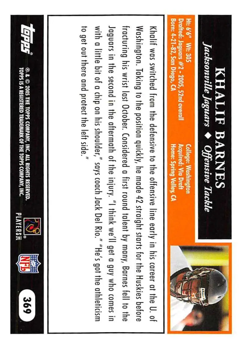 2005 Topps #369 Khalif Barnes NM-MT RC Rookie Jacksonville Jaguars Football Card - Football Card Single