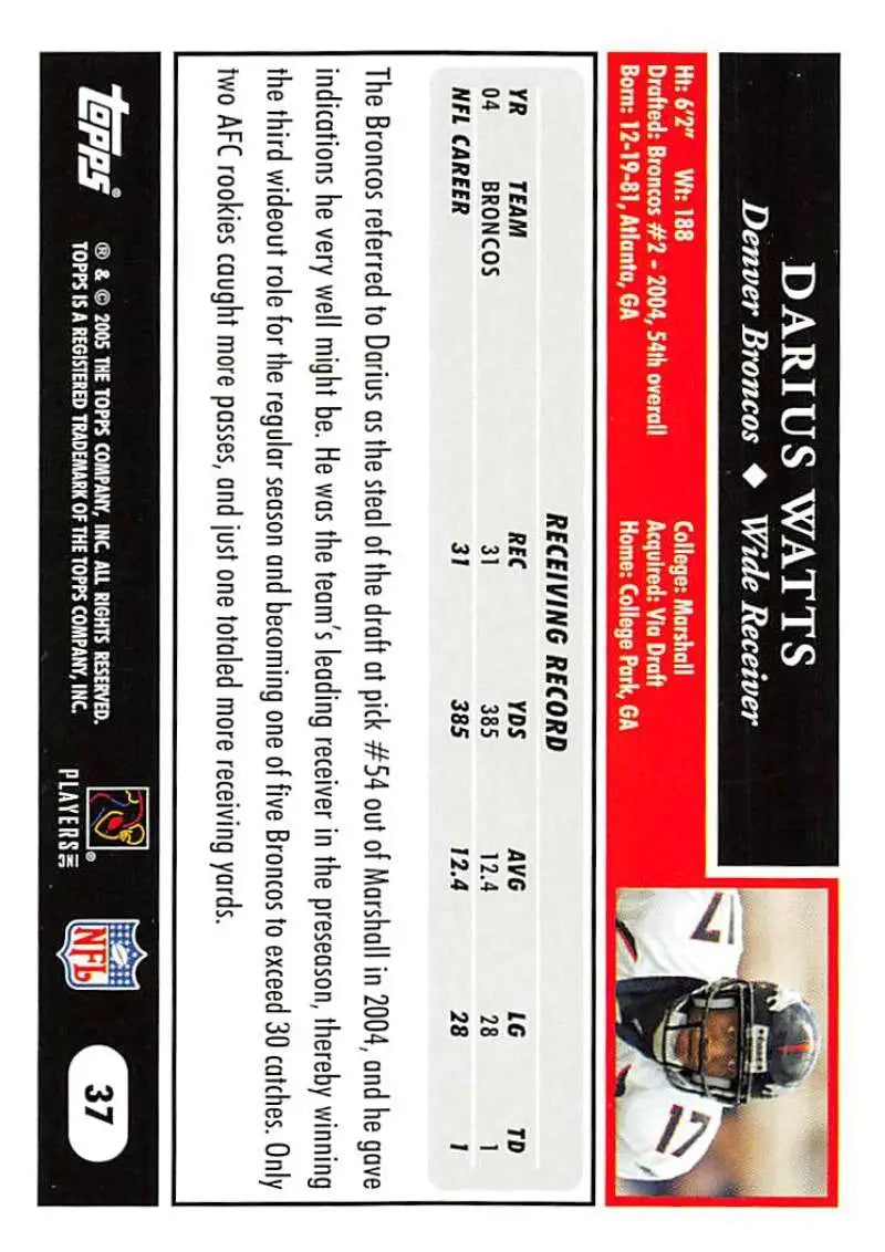 2005 Topps #37 Darius Watts NM-MT Denver Broncos Football Card - Football Card Single