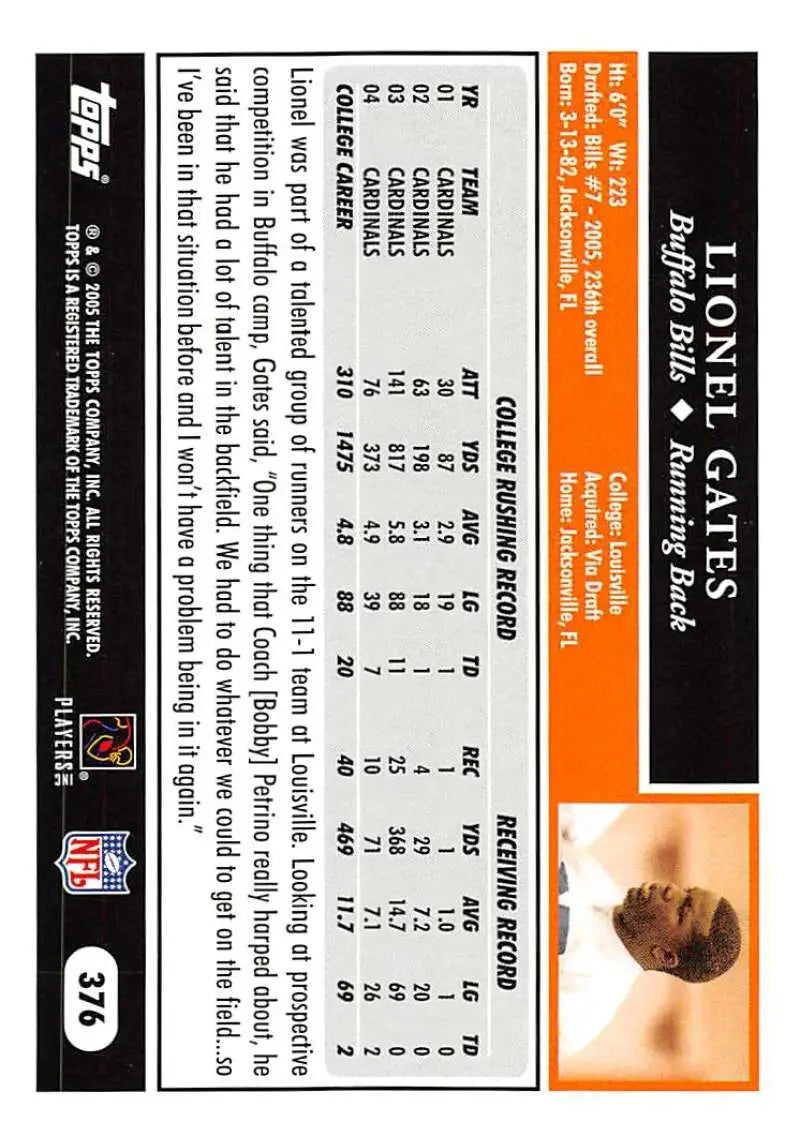 2005 Topps #376 Lionel Gates NM-MT RC Rookie Buffalo Bills Football Card
