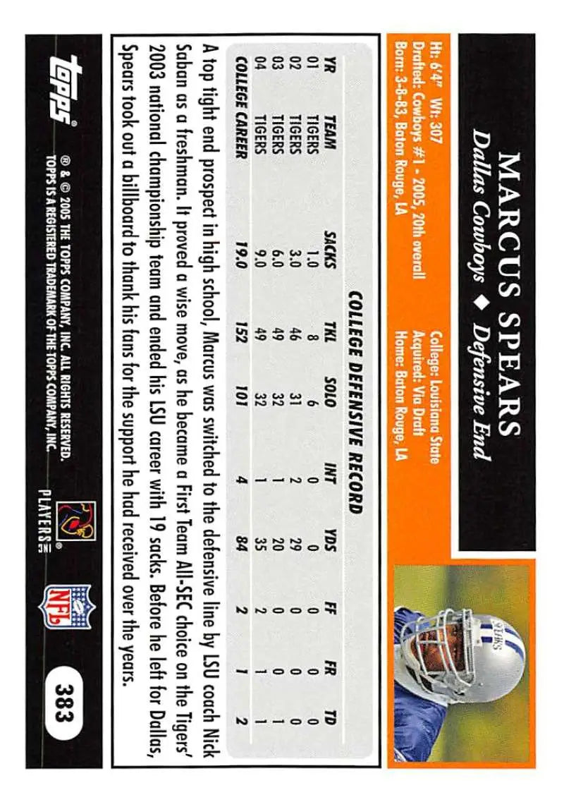 2005 Topps #383 Marcus Spears NM-MT RC Rookie Dallas Cowboys Football Card - Football Card Single