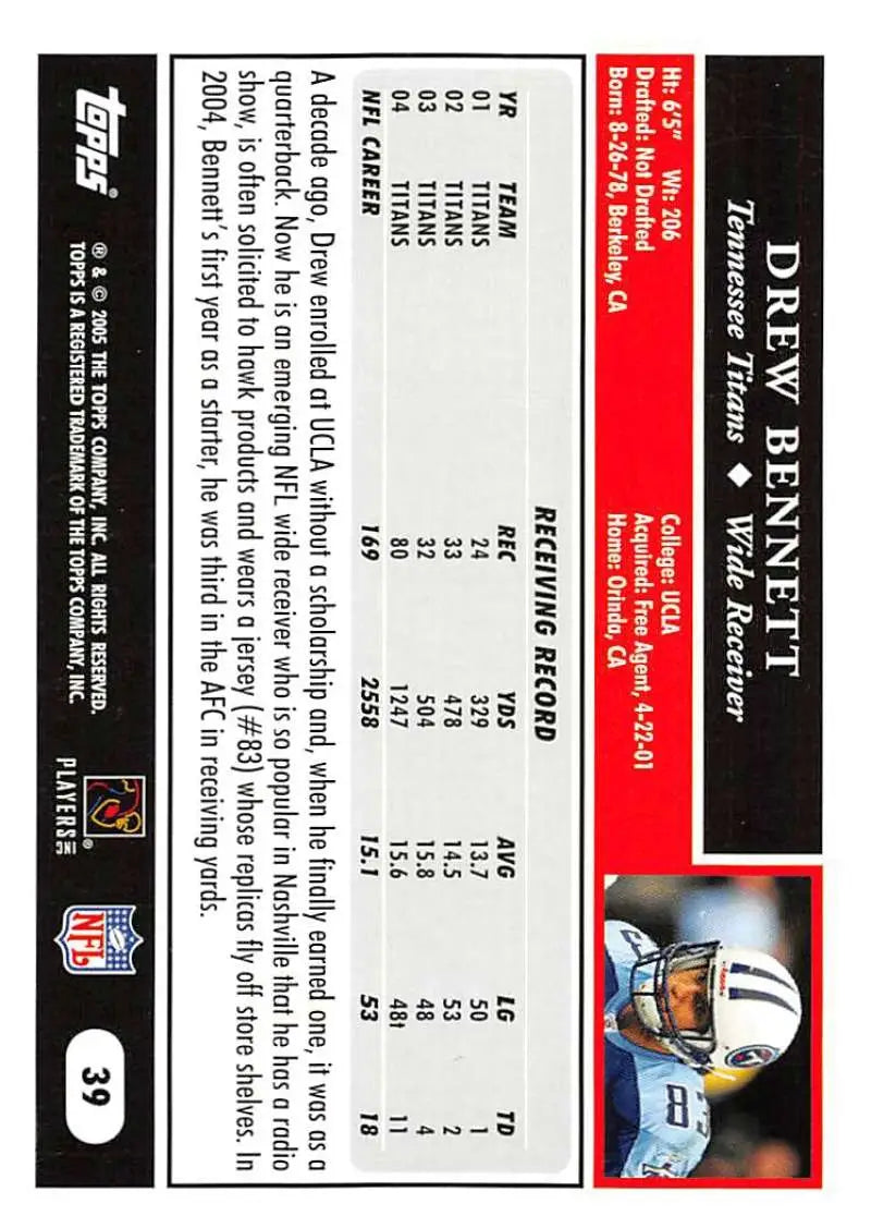 2005 Topps #39 Drew Bennett NM-MT Tennessee Titans Football Card - Football Card Single