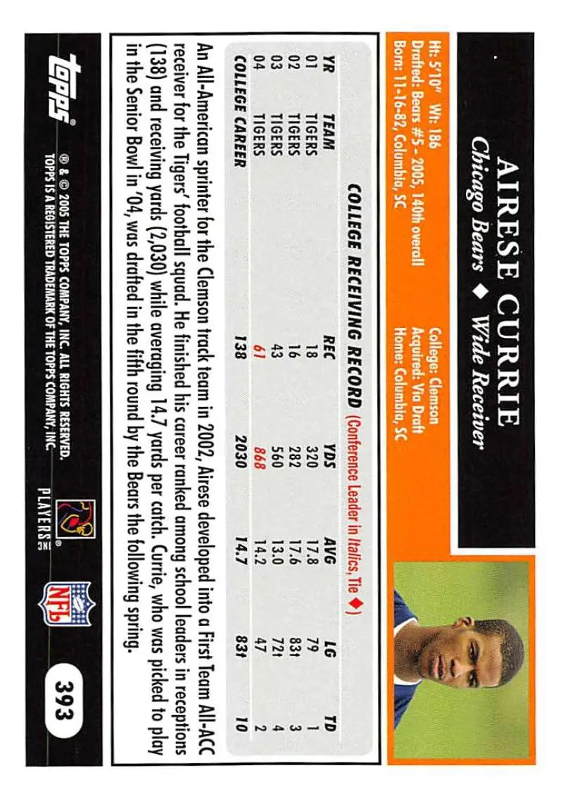 2005 Topps #393 Airese Currie NM-MT RC Rookie Chicago Bears Football Card