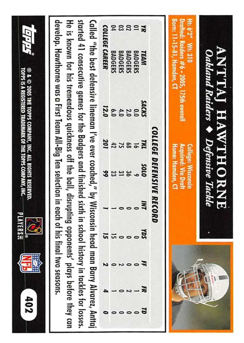 2005 Topps #402 Anttaj Hawthorne NM-MT RC Rookie Oakland Raiders Football Card - Football Card Single