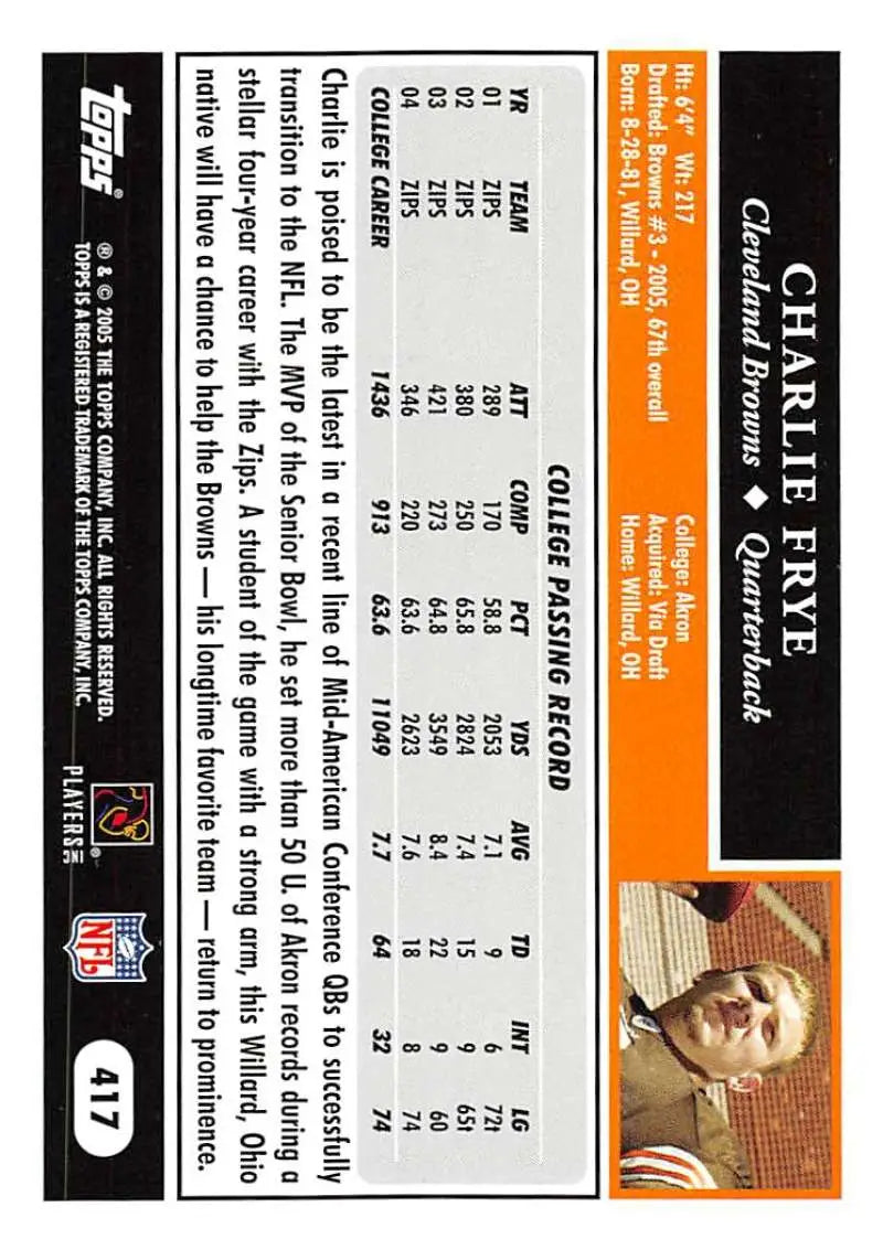 2005 Topps #417 Charlie Frye NM-MT RC Rookie Cleveland Browns Football Card - Football Card Single