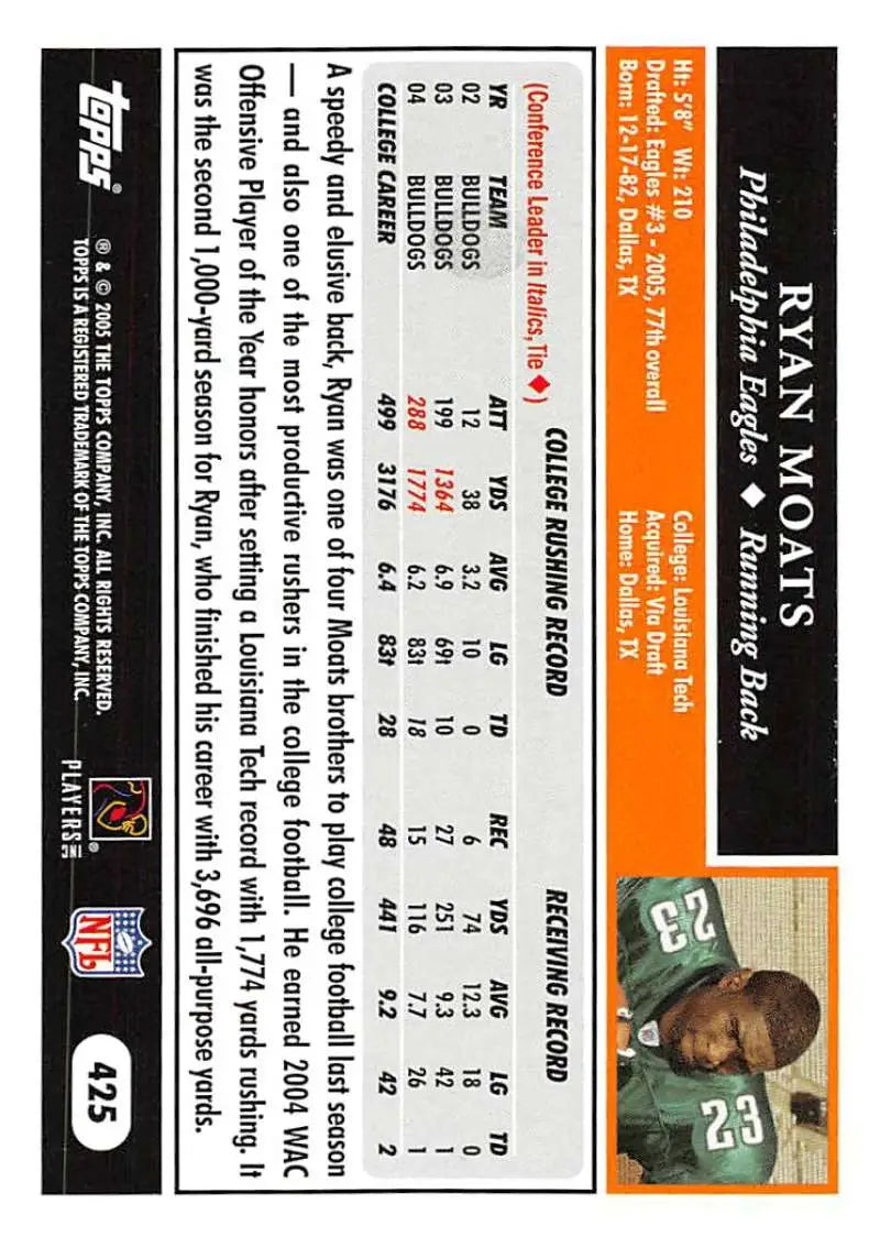 2005 Topps #425 Ryan Moats NM-MT RC Rookie Philadelphia Eagles Football Card - Football Card Single
