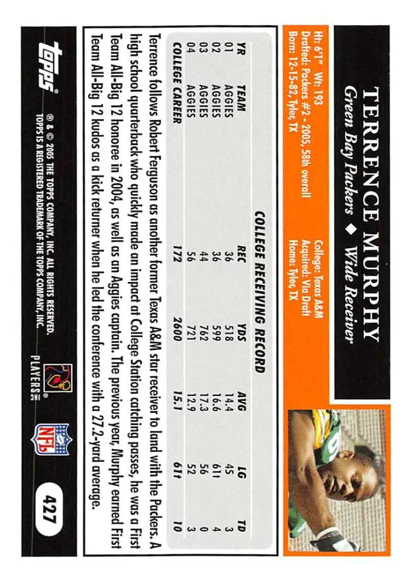 2005 Topps #427 Terrence Murphy NM-MT RC Rookie Green Bay Packers Football Card - Football Card Single