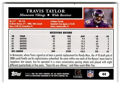 Travis Taylor 2005 Topps #44 football trading card for collectors and fans