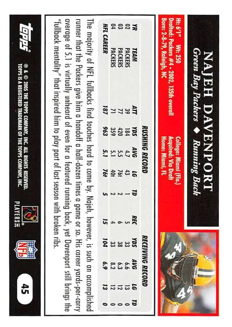 2005 Topps #45 Najeh Davenport NM-MT Green Bay Packers Football Card - Football Card Single