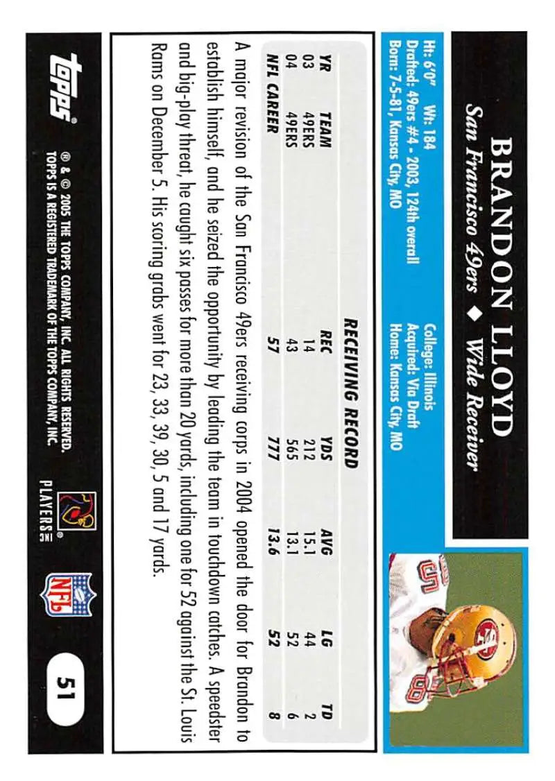 2005 Topps #51 Brandon Lloyd NM-MT San Francisco 49ers Football Card - Football Card Single