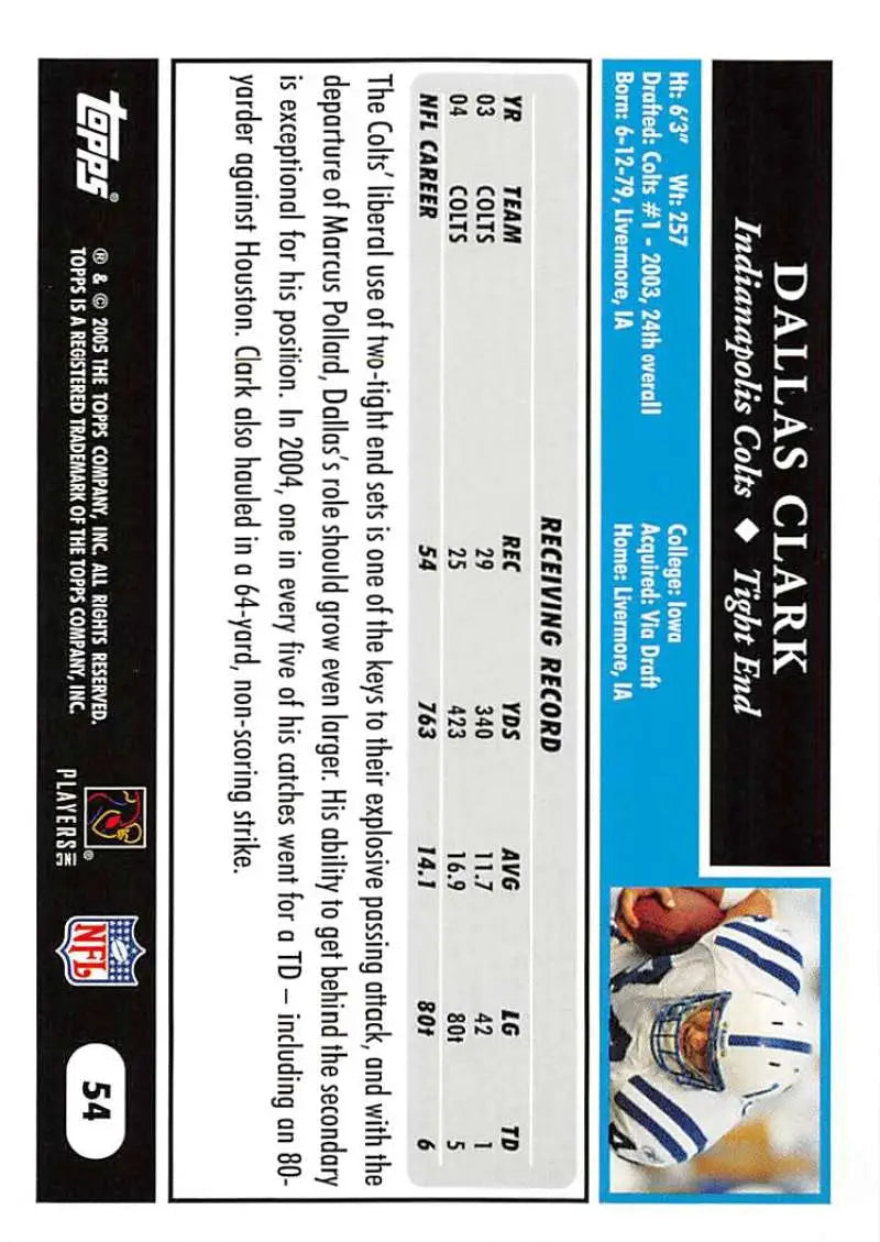 2005 Topps #54 Dallas Clark NM-MT Indianapolis Colts Football Card - Football Card Single