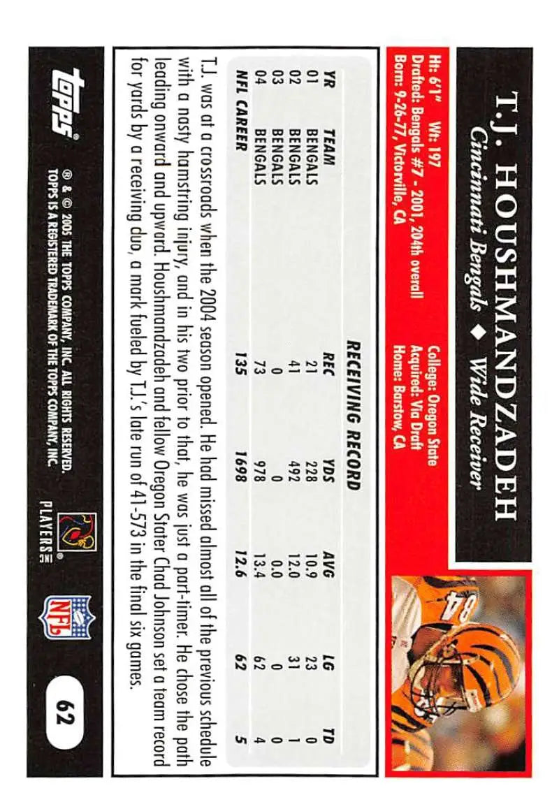2005 Topps #62 T.J. Houshmandzadeh NM-MT Cincinnati Bengals Football Card - Football Card Single