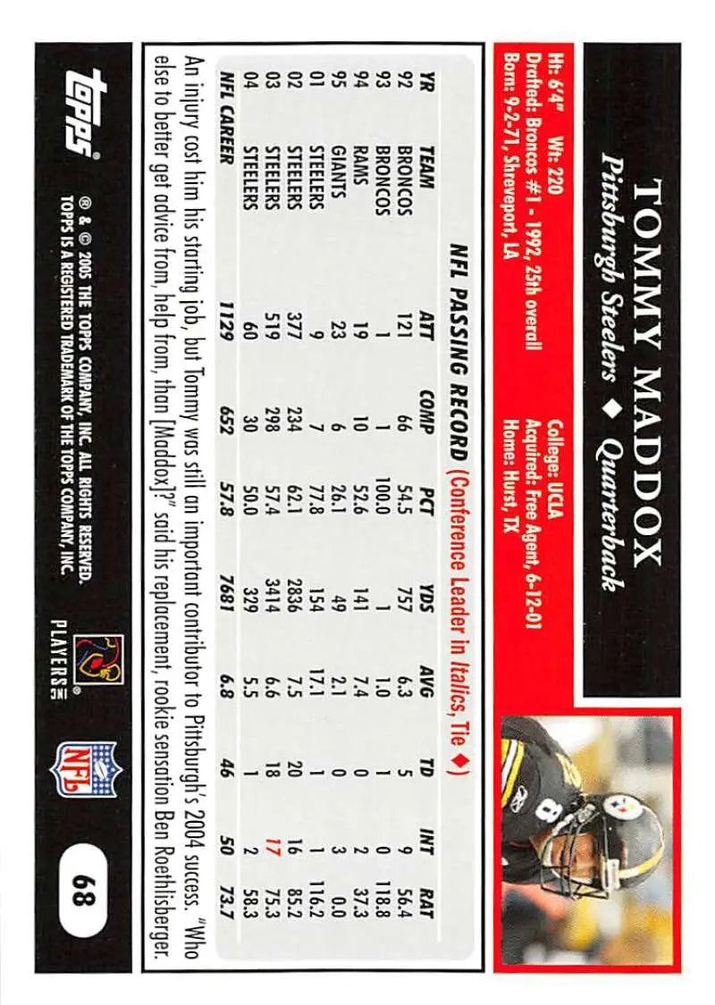 2005 Topps #68 Tommy Maddox NM-MT Pittsburgh Steelers Football Card - Football Card Single