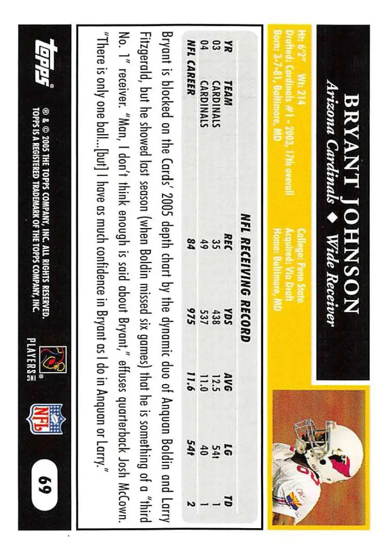 2005 Topps #69 Bryant Johnson NM-MT Arizona Cardinals Football Card - Football Card Single