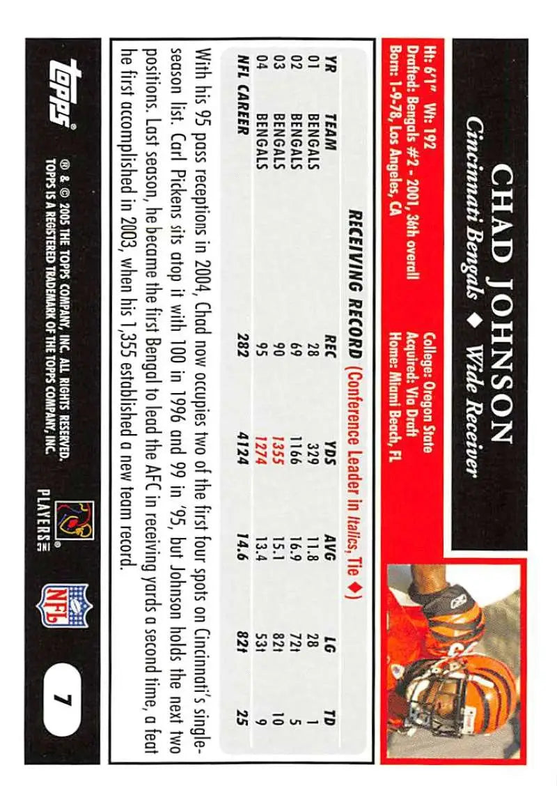 2005 Topps #7 Chad Johnson NM-MT Cincinnati Bengals Football Card - Football Card Single