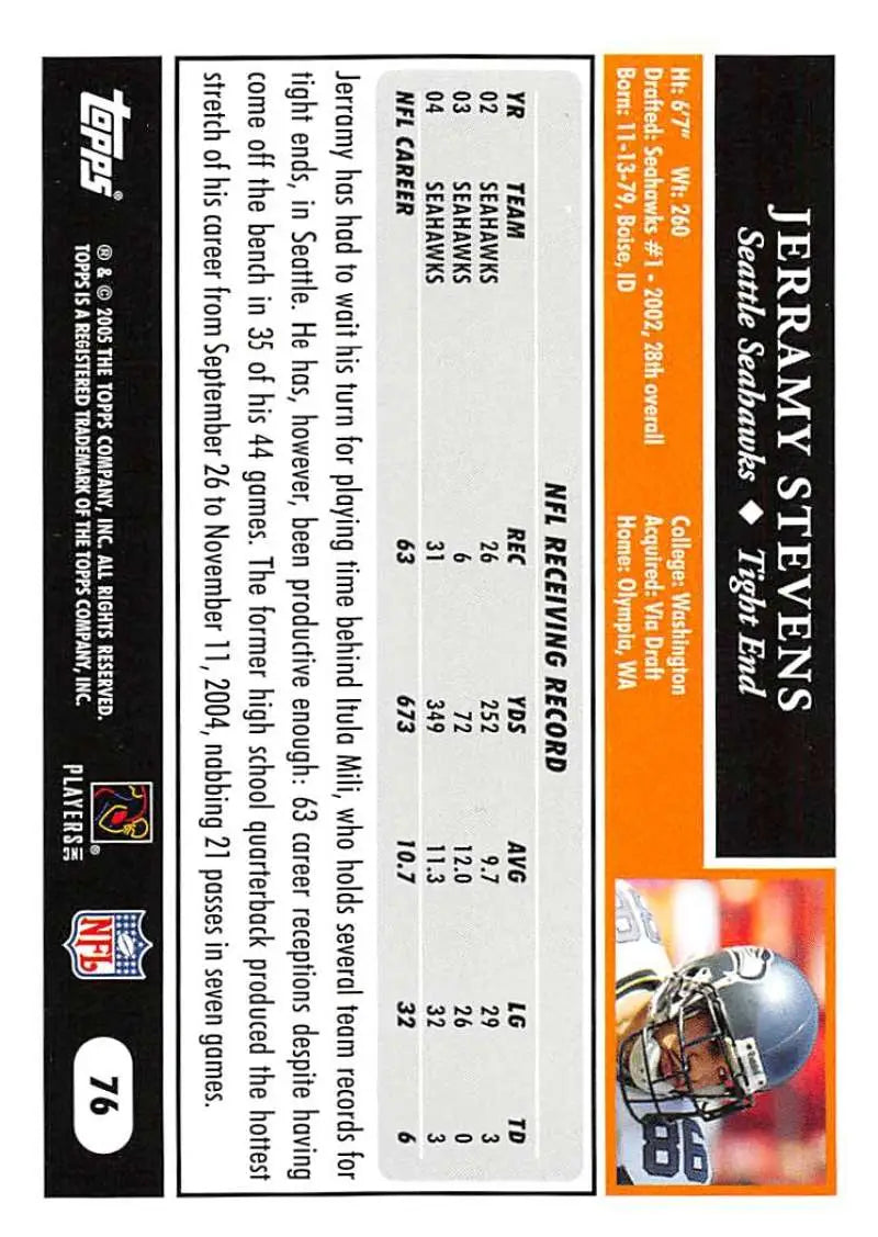 2005 Topps #76 Jerramy Stevens NM-MT Seattle Seahawks Football Card - Football Card Single