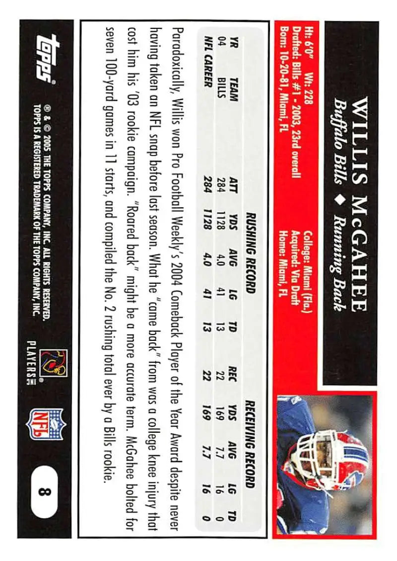 2005 Topps #8 Willis McGahee NM-MT Buffalo Bills Football Card - Football Card Single