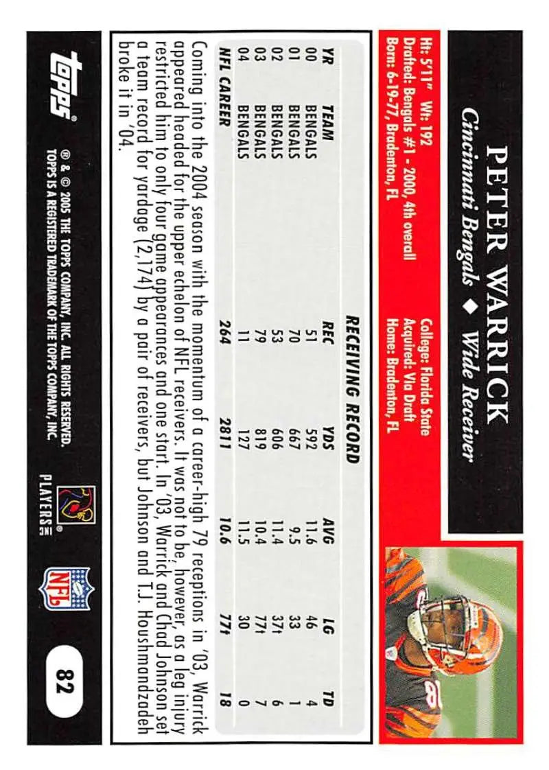 2005 Topps #82 Peter Warrick NM-MT Cincinnati Bengals Football Card - Football Card Single