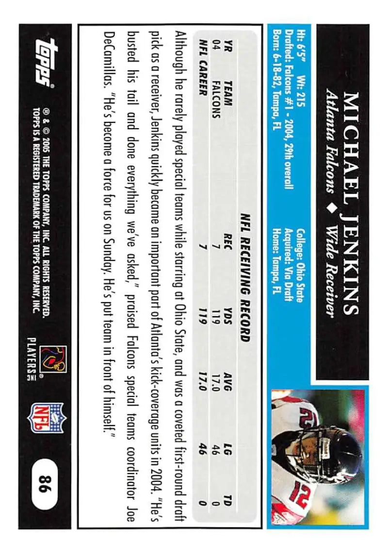 2005 Topps #86 Michael Jenkins NM-MT Atlanta Falcons Football Card - Football Card Single