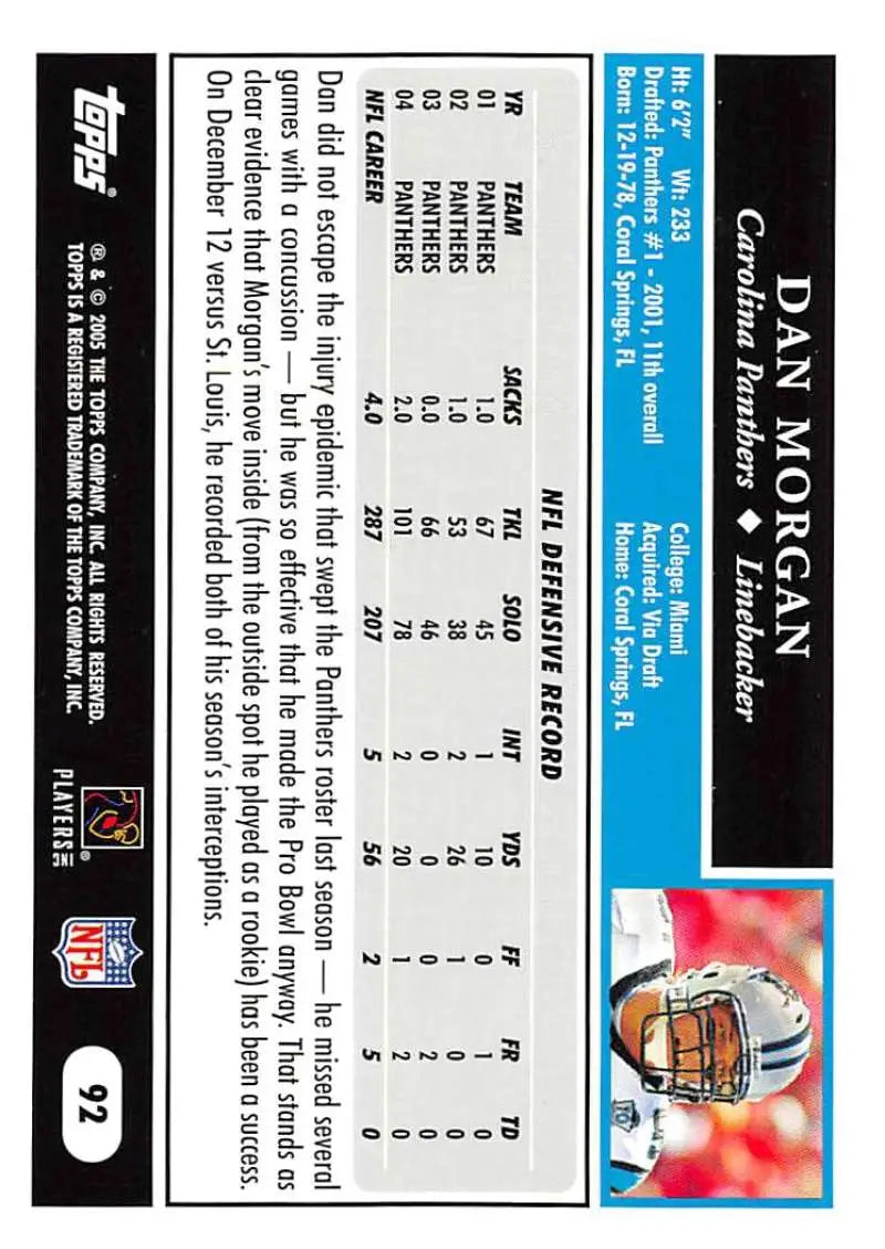 2005 Topps #92 Dan Morgan NM-MT Carolina Panthers Football Card - Football Card Single