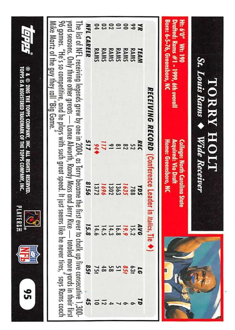 2005 Topps #95 Torry Holt NM-MT St. Louis Rams Football Card - Football Card Single