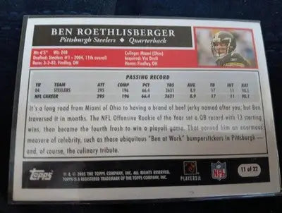 2005 Topps Football - 50 YEARS #11. Ben Roethlisberger. Steelers. NRMT+ - Football Card Single