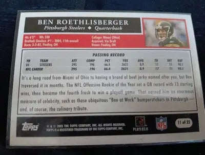 2005 Topps Football - 50 YEARS #11. Ben Roethlisberger. Steelers. NRMT+ - Football Card Single