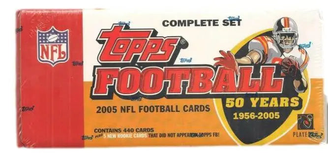 2005 Topps Football Factory Set box featuring 50 years of Topps Football trading cards