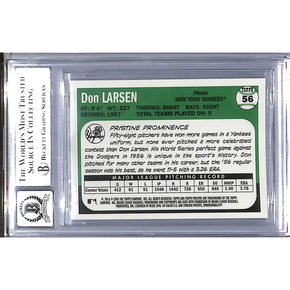 2005 Topps Pristine Legends #56 Don Larsen BGS 10 Pristine Auto New York Yankees - Baseball Card Single