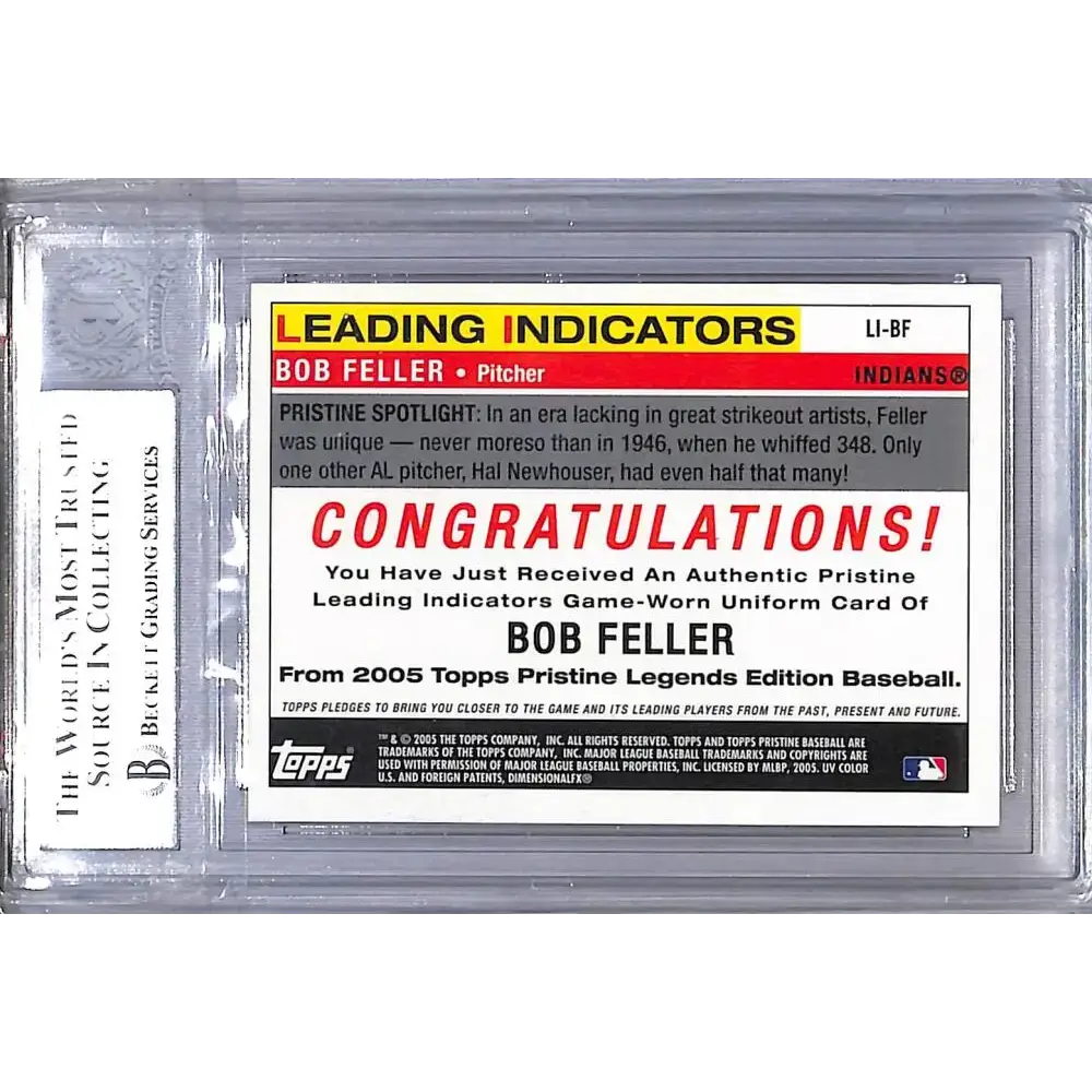 2005 Topps Pristine Legends Leading Indicators #LI-BF Bob Feller NM-MT MEM Auto Cleveland Indians - Baseball Card Single