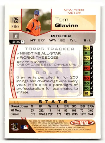 Original gloss 2005 Topps Total Tom Glavine baseball card Mets ID 64204
