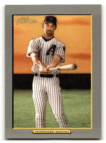 Baseball trading card featuring Luis Gonzalez in uniform holding a bat from Topps Turkey Red series