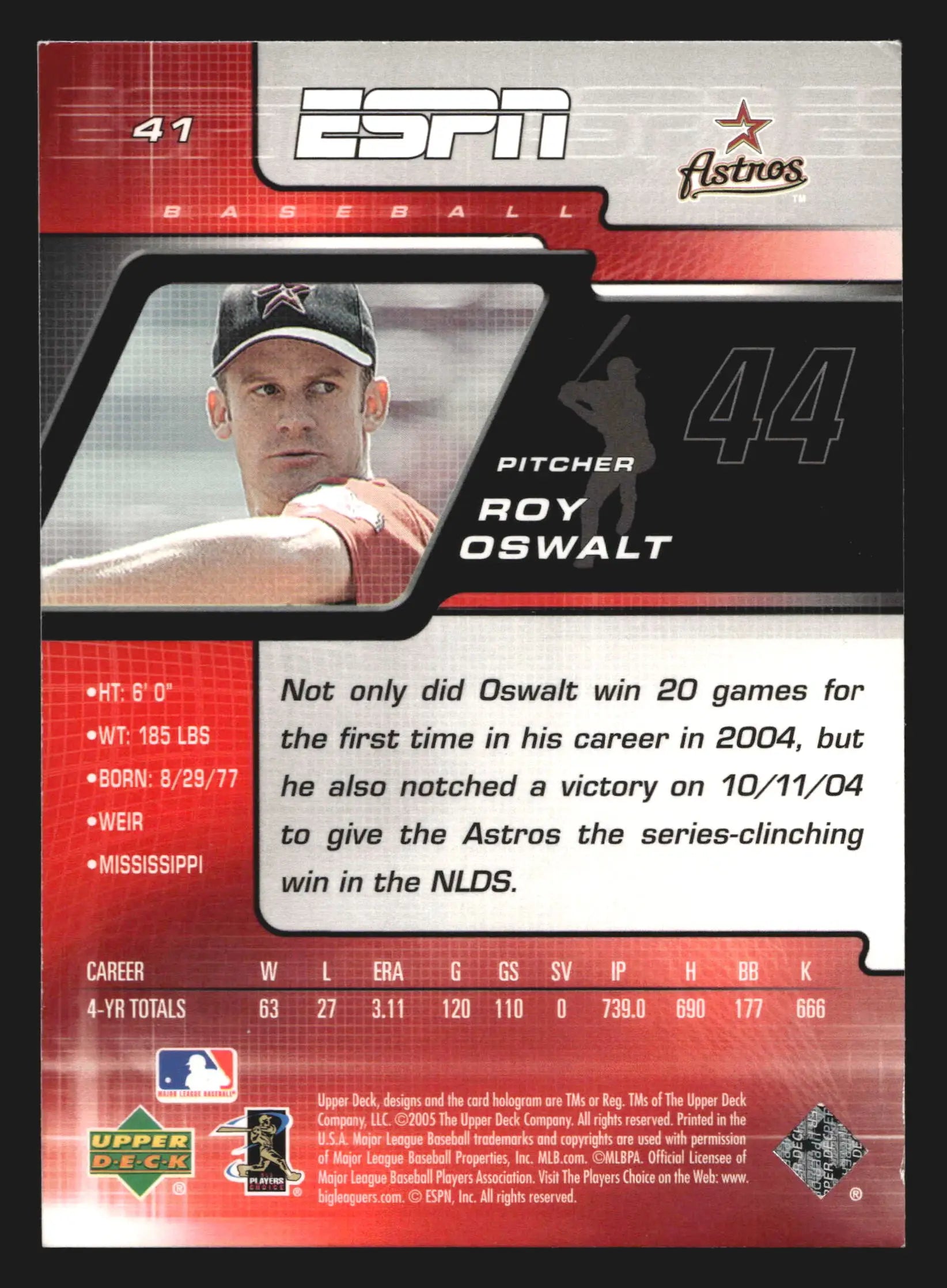 2005 Upper Deck ESPN #41 Roy Oswalt Houston Astros - Baseball Card Single