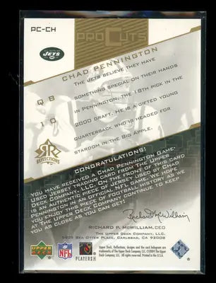 2005 Upper Deck Reflections Pro Cuts Chad Pennington #PC-CH Game Used Jersey - Football Card Single