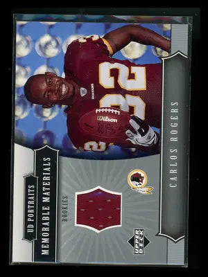 2005 Upper Deck UD Portraits Memorable Materials Carlos Rogers #MM-CA Mem - Sports Memorabilia