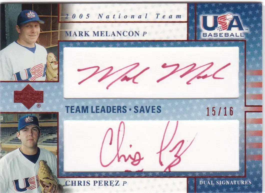 2005 Upper Deck USA Baseball #TL-8 Mark Melancon Chris Perez Dual Auto 15/16