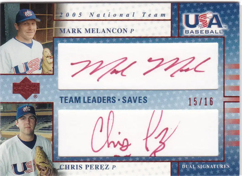 2005 Upper Deck USA Baseball #TL-8 Mark Melancon Chris Perez Dual Auto 15/16