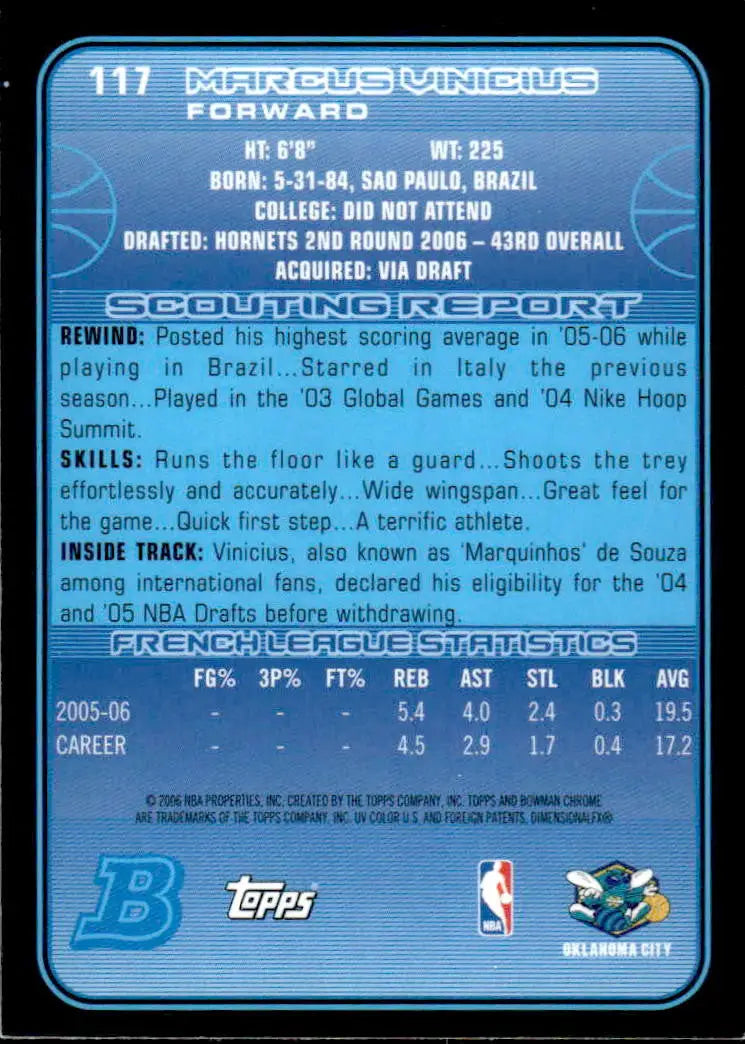 2006-07 Bowman Chrome #117 Marcus Vinicius - Basketball Card Single