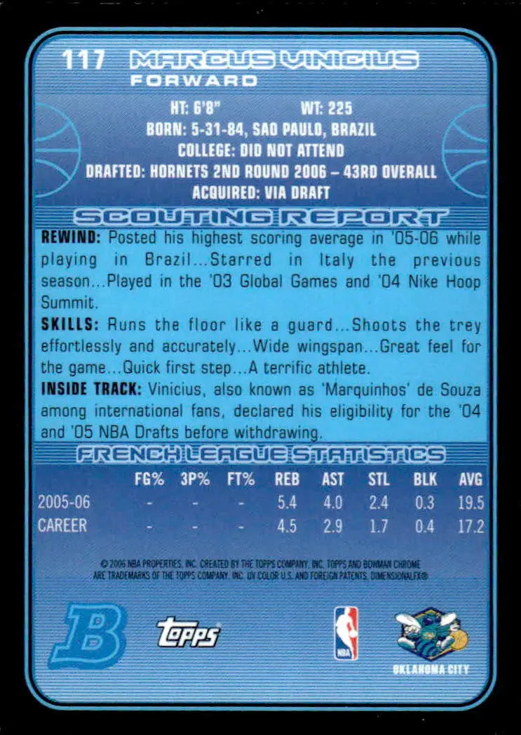 2006-07 Bowman Chrome #117 Marcus Vinicius - Basketball Card Single