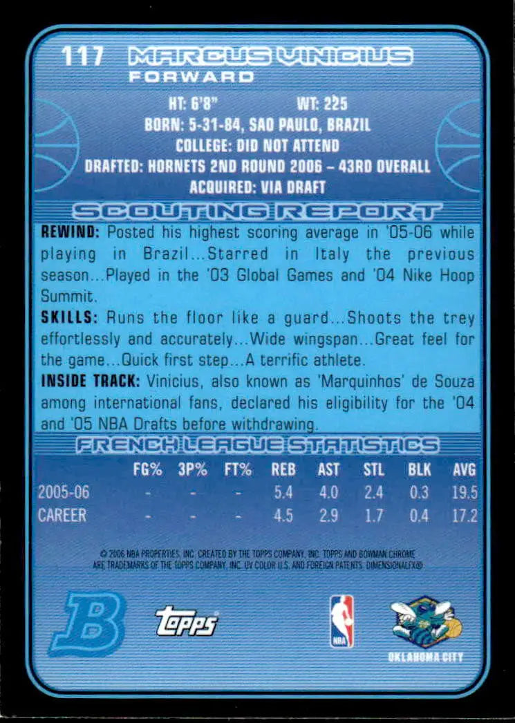 2006-07 Bowman Chrome #117 Marcus Vinicius - Basketball Card Single