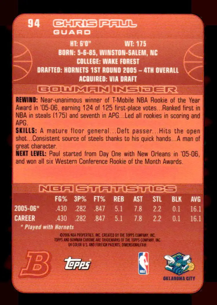 2006-07 Bowman Chrome #94 Chris Paul - Basketball Card Single