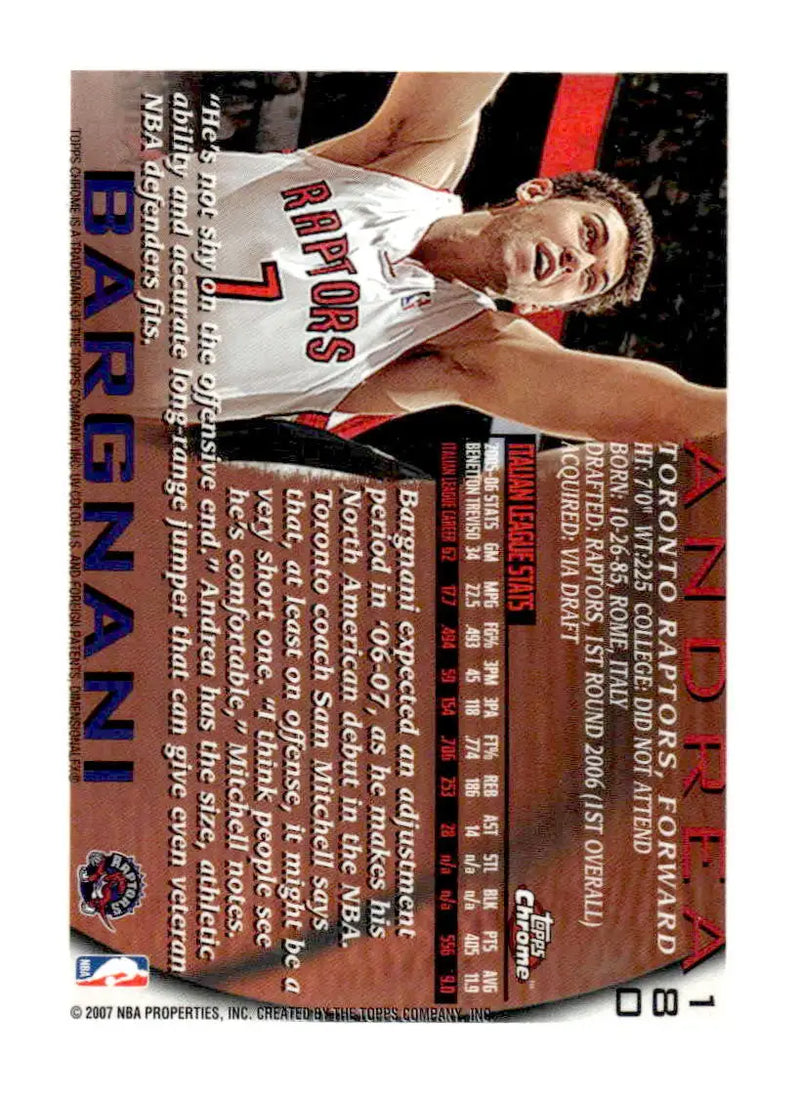 2006-07 Topps Chrome #180 Andrea Bargnani 1996-97 Variations - Basketball Card Single