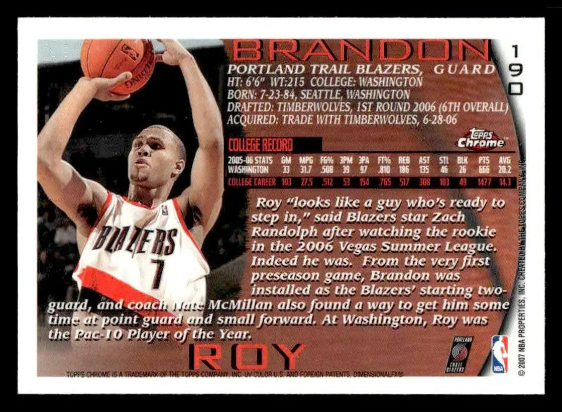 2006-07 Topps Chrome #190 Brandon Roy 1996-97 Variations - Basketball Card Single